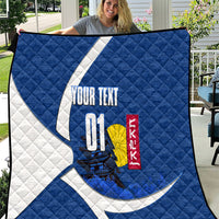 Personalized Japan Football Kitsune Mascot Quilt Japanese Pagoda Kitsune Mask Blue Samurai Style