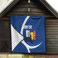 Personalized Japan Football Kitsune Mascot Quilt Japanese Pagoda Kitsune Mask Blue Samurai Style