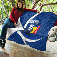 Personalized Japan Football Kitsune Mascot Quilt Japanese Pagoda Kitsune Mask Blue Samurai Style