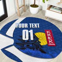Personalized Japan Football Kitsune Mascot Round Carpet Japanese Pagoda Kitsune Mask Blue Samurai Style