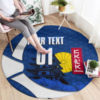 Personalized Japan Football Kitsune Mascot Round Carpet Japanese Pagoda Kitsune Mask Blue Samurai Style