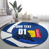 Personalized Japan Football Kitsune Mascot Round Carpet Japanese Pagoda Kitsune Mask Blue Samurai Style
