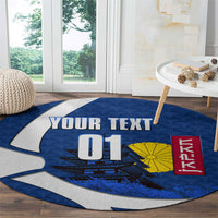 Personalized Japan Football Kitsune Mascot Round Carpet Japanese Pagoda Kitsune Mask Blue Samurai Style