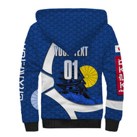 Personalized Japan Football Kitsune Mascot Sherpa Hoodie Japanese Pagoda Kitsune Mask Blue Samurai Style