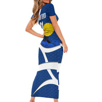 Personalized Japan Football Kitsune Mascot Short Sleeve Bodycon Dress Japanese Pagoda Kitsune Mask Blue Samurai Style