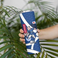 Personalized Japan Football Kitsune Mascot Skinny Tumbler Japanese Pagoda Kitsune Mask Blue Samurai Style