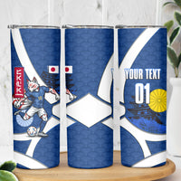 Personalized Japan Football Kitsune Mascot Skinny Tumbler Japanese Pagoda Kitsune Mask Blue Samurai Style