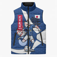 Personalized Japan Football Kitsune Mascot Sleeveless Puffer Jacket Japanese Pagoda Kitsune Mask Blue Samurai Style