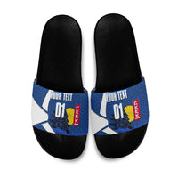 Personalized Japan Football Kitsune Mascot Slide Sandals Japanese Pagoda Kitsune Mask Blue Samurai Style