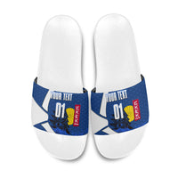 Personalized Japan Football Kitsune Mascot Slide Sandals Japanese Pagoda Kitsune Mask Blue Samurai Style