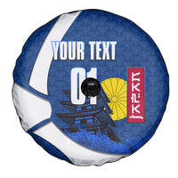 Personalized Japan Football Kitsune Mascot Spare Tire Cover Japanese Pagoda Kitsune Mask Blue Samurai Style
