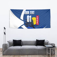 Personalized Japan Football Kitsune Mascot Tapestry Japanese Pagoda Kitsune Mask Blue Samurai Style