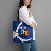 Personalized Japan Football Kitsune Mascot Tote Bag Japanese Pagoda Kitsune Mask Blue Samurai Style
