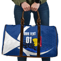 Personalized Japan Football Kitsune Mascot Travel Bag Japanese Pagoda Kitsune Mask Blue Samurai Style