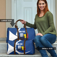 Personalized Japan Football Kitsune Mascot Travel Bag Japanese Pagoda Kitsune Mask Blue Samurai Style