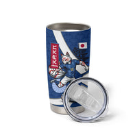 Personalized Japan Football Kitsune Mascot Tumbler Cup Japanese Pagoda Kitsune Mask Blue Samurai Style