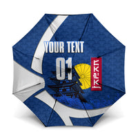 Personalized Japan Football Kitsune Mascot Umbrella Japanese Pagoda Kitsune Mask Blue Samurai Style