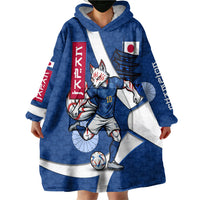 Personalized Japan Football Kitsune Mascot Wearable Blanket Hoodie Japanese Pagoda Kitsune Mask Blue Samurai Style
