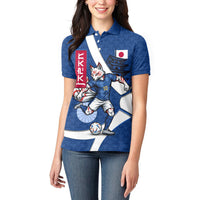 Personalized Japan Football Kitsune Mascot Women Polo Shirt Japanese Pagoda Kitsune Mask Blue Samurai Style