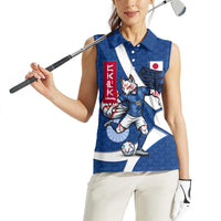 Personalized Japan Football Kitsune Mascot Women Sleeveless Polo Shirt Japanese Pagoda Kitsune Mask Blue Samurai Style