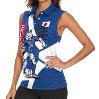 Personalized Japan Football Kitsune Mascot Women Sleeveless Polo Shirt Japanese Pagoda Kitsune Mask Blue Samurai Style