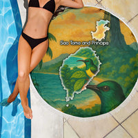 Sao Tome and Principe Tropical Island Beach Blanket with Bird and Cocoa Forest Print