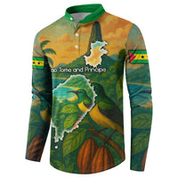Sao Tome and Principe Tropical Island Button Sweatshirt with Bird and Cocoa Forest Print