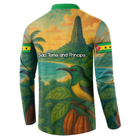 Sao Tome and Principe Tropical Island Button Sweatshirt with Bird and Cocoa Forest Print