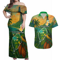 Sao Tome and Principe Tropical Island Couples Matching Off Shoulder Maxi Dress and Hawaiian Shirt with Bird and Cocoa Forest Print