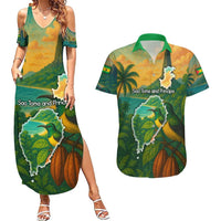 Sao Tome and Principe Tropical Island Couples Matching Summer Maxi Dress and Hawaiian Shirt with Bird and Cocoa Forest Print