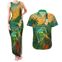 Sao Tome and Principe Tropical Island Couples Matching Tank Maxi Dress and Hawaiian Shirt with Bird and Cocoa Forest Print