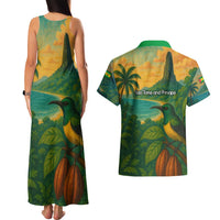 Sao Tome and Principe Tropical Island Couples Matching Tank Maxi Dress and Hawaiian Shirt with Bird and Cocoa Forest Print