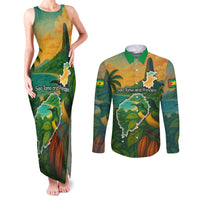 Sao Tome and Principe Tropical Island Couples Matching Tank Maxi Dress and Long Sleeve Button Shirt with Bird and Cocoa Forest Print