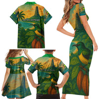 Sao Tome and Principe Tropical Island Family Matching Short Sleeve Bodycon Dress and Hawaiian Shirt with Bird and Cocoa Forest Print