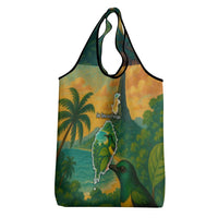 Sao Tome and Principe Tropical Island Grocery Bag with Bird and Cocoa Forest Print