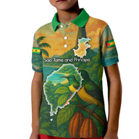Sao Tome and Principe Tropical Island Kid Polo Shirt with Bird and Cocoa Forest Print