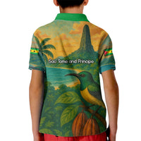 Sao Tome and Principe Tropical Island Kid Polo Shirt with Bird and Cocoa Forest Print