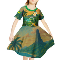 Sao Tome and Principe Tropical Island Kid Short Sleeve Dress with Bird and Cocoa Forest Print