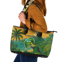 Sao Tome and Principe Tropical Island Leather Tote Bag with Bird and Cocoa Forest Print