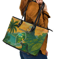 Sao Tome and Principe Tropical Island Leather Tote Bag with Bird and Cocoa Forest Print