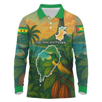 Sao Tome and Principe Tropical Island Long Sleeve Polo Shirt with Bird and Cocoa Forest Print