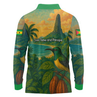 Sao Tome and Principe Tropical Island Long Sleeve Polo Shirt with Bird and Cocoa Forest Print