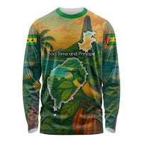 Sao Tome and Principe Tropical Island Long Sleeve Shirt with Bird and Cocoa Forest Print