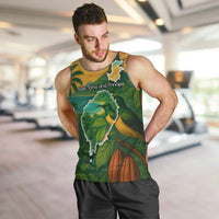 Sao Tome and Principe Tropical Island Men Tank Top with Bird and Cocoa Forest Print
