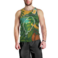 Sao Tome and Principe Tropical Island Men Tank Top with Bird and Cocoa Forest Print