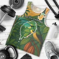 Sao Tome and Principe Tropical Island Men Tank Top with Bird and Cocoa Forest Print