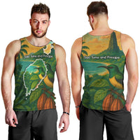 Sao Tome and Principe Tropical Island Men Tank Top with Bird and Cocoa Forest Print