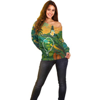 Sao Tome and Principe Tropical Island Off Shoulder Sweater with Bird and Cocoa Forest Print