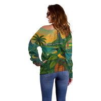 Sao Tome and Principe Tropical Island Off Shoulder Sweater with Bird and Cocoa Forest Print