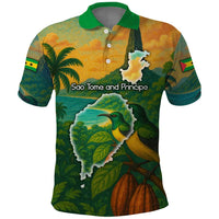 Sao Tome and Principe Tropical Island Polo Shirt with Bird and Cocoa Forest Print